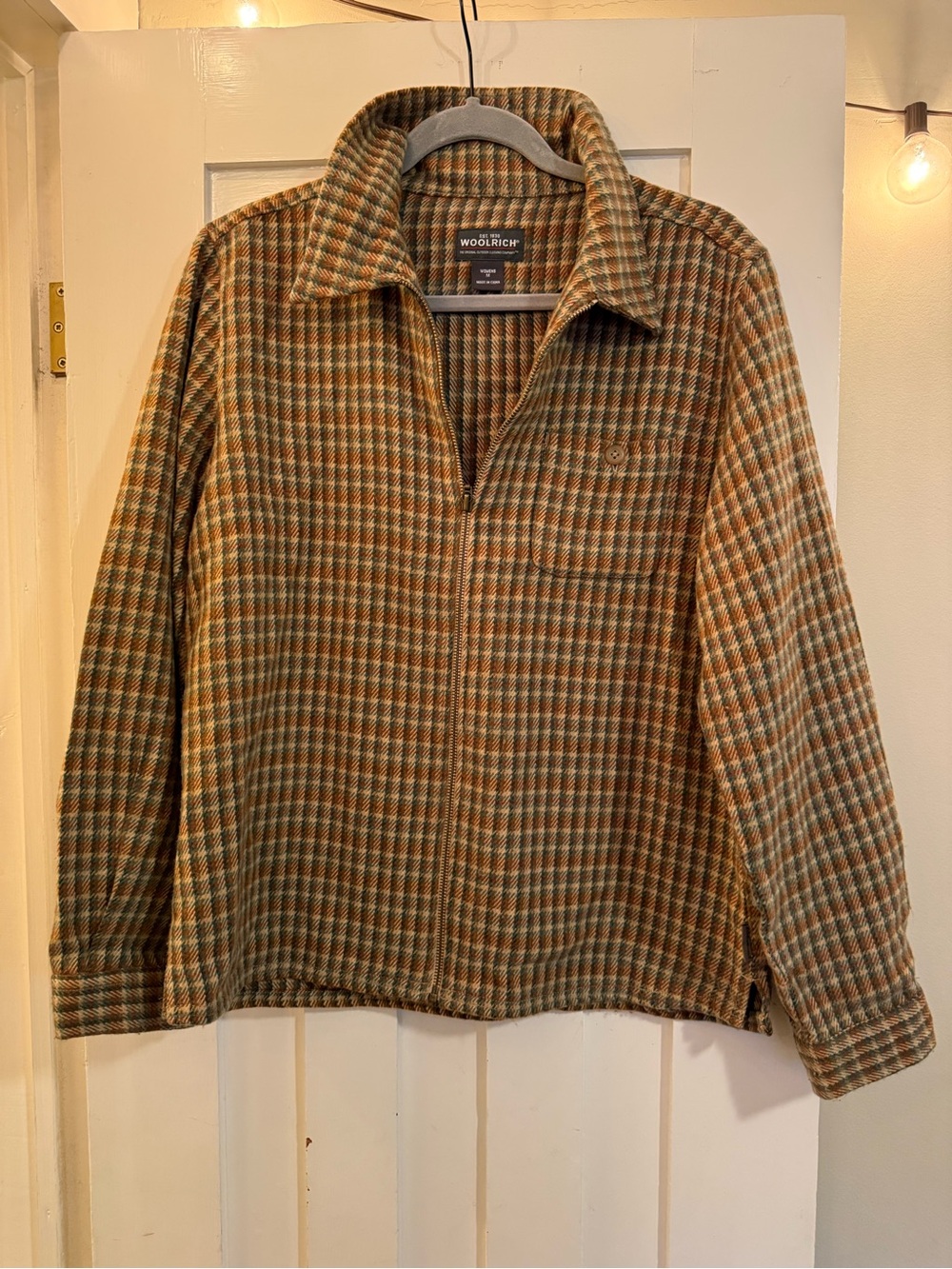 Woolrich Men's Brown and Green Plaid Zip Shirt Jacket